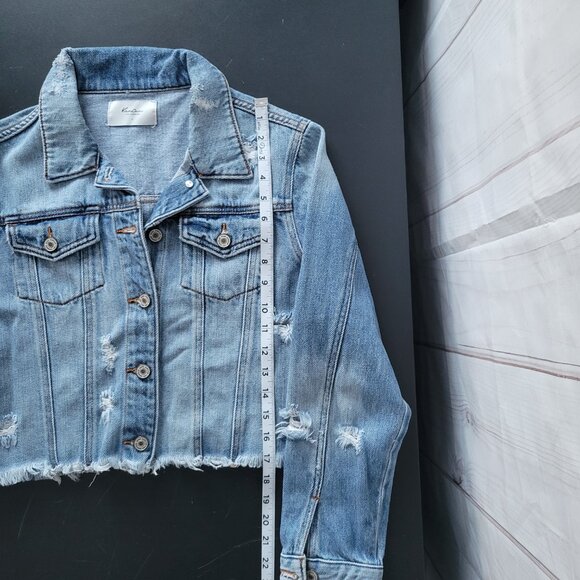 KanCan Los Angeles 100% Cotton Cropped Distresses Denim Jean Jacket Women’s L - Picture 6 of 7